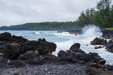 Fototapeta na wymiar keanae peninsula lookout along rocky coast of maui hawaii