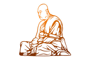 Budhist monk Vector illustration - Hand drawn - Out line - obrazy, fototapety, plakaty