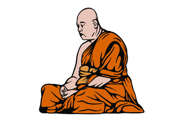 Budhist monk Vector illustration - Hand drawn - obrazy, fototapety, plakaty