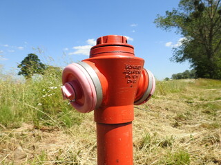 red fire hydrant in the coountryside