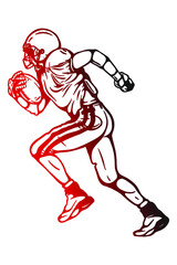 American football player running with a ball vector illustration - Hand drawn - Out line