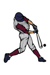 Baseball player hitting ball, batter Vector illustration - Hand drawn