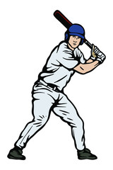 Baseball player in dynamic action Vector illustration - Hand drawn