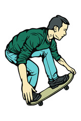 Fototapeta na wymiar Boy performing skateboard Vector illustration - Hand drawn