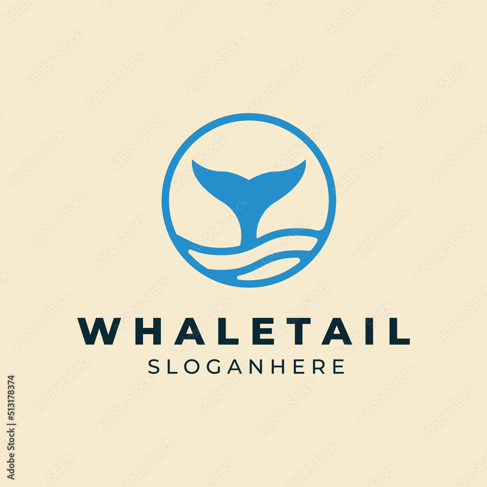 Poster Blue whale tail line art logo design icon vector illustration