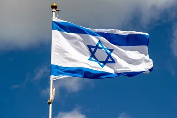 Fotobehang Large Israel flag waving in the wind © Дмитри Лобакин