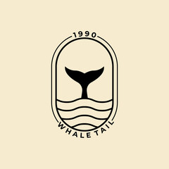 whale tail icon badge logo line vector illustration design