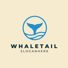 Blue whale tail line art logo design icon vector illustration