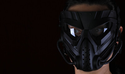 girl in an apocalypse mask on a black background