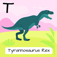 Tyrannosaurus Rex dinosaur. Letter T. Children's alphabet education. Vector illustration of a prehistoric dinosaur.