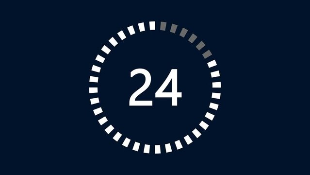 30 Second Animation From 30 To 0 Seconds. Modern Flat Design With Animation On Dark Background. 30 Seconds Countdown Clock Display On Black Background. 4K.