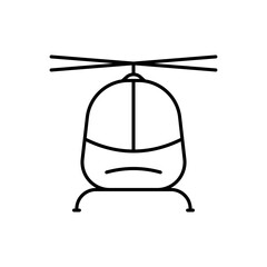 Black Fly Helicopter Line Icon. Aviation Transport Pictogram. Military, Medical Copter Outline Icon. Civil Fuselage Symbol. Helicopter Rotate Sign. Editable Stroke. Isolated Vector Illustration
