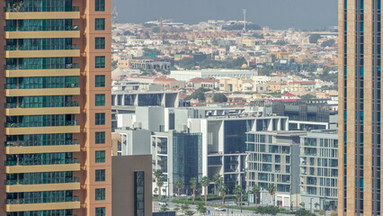City Walk district aerial timelapse, new urban area near Dubai downtown.
