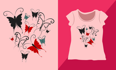 T-shirt Design Vector with Butterfly Illustration. Beautiful Butterfly Illustration Design for T-shirts, Mugs, Posters, Photo Frames, etc.