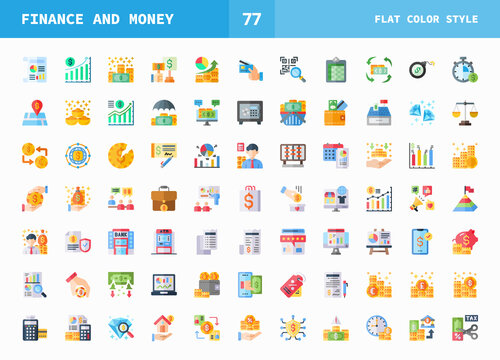 Finance and Money icons set. Flat color set of icons style. Can used for digital product, presentation, UI and many more.
