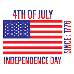 4th July independence Day Text Blue And Red Flag Vector illustration | USA Flag with Text on White Background for 4 July independence Day Vector | Happy 4th of July - Independence Day Text Red, Blue,