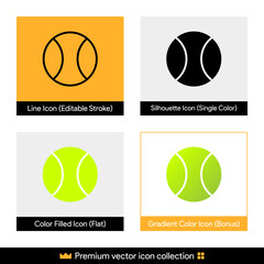Tennis Ball vector icon collection for website design, app, UI, isolated on background. Premium icon set. Vector illustration.