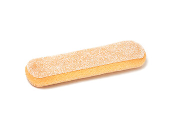 Single ladyfinger or savoiardi biscuit, italian desserts and sponge cookies, isolated on white background