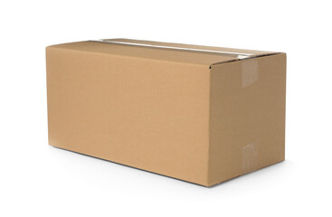 One closed cardboard box isolated on white. Delivery service