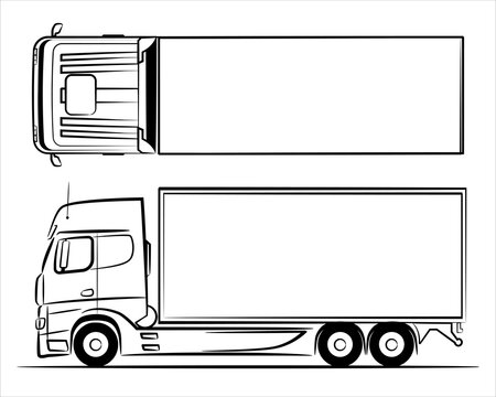 recommend clip art: A hand drawn line art of a truck car. Outline raster truck, lorry, side view and top view. Urban cargo transportation over short distances. Modern flat raster illustration.
