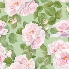 Foto op Canvas Hand drawn watercolor seamless pattern with pink rose flowers. © NataliaArkusha