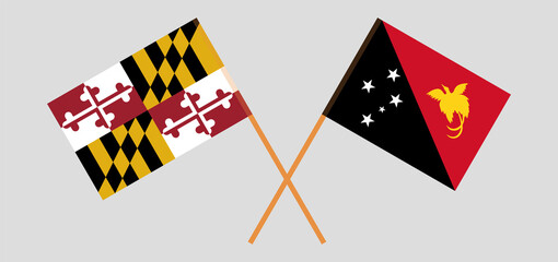 Crossed flags of the State of Maryland and Papua New Guinea. Official colors. Correct proportion