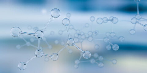 Transparent molecules designed, matter chemistry structures, 3D illustrations rendering