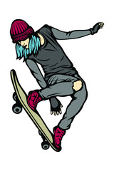 Girl performing skateboard Vector illustration - Hand drawn