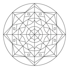 Sacred geometry mandala coloring page for adults. Abstract mystical signs vector illustration