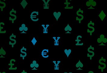 Dark blue, green vector cover with symbols of gamble.