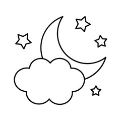 Moon with clouds and stars icon. Night icon.