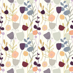 Seamless floral pastel pattern. Hand drawing, paper texture, pastel texture.