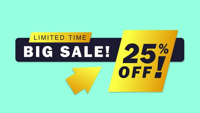 25% off. Big sale of limited time. Motion graphic, animation video of a promotional offer, price reduction