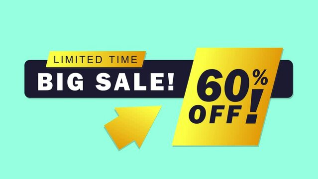 60% off. Big sale of limited time. Motion graphic, animation video of a promotional offer, price reduction