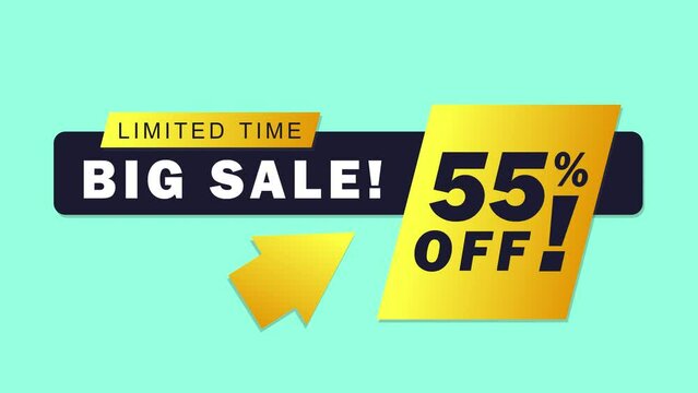 55% off. Big sale of limited time. Motion graphic, animation video of a promotional offer, price reduction