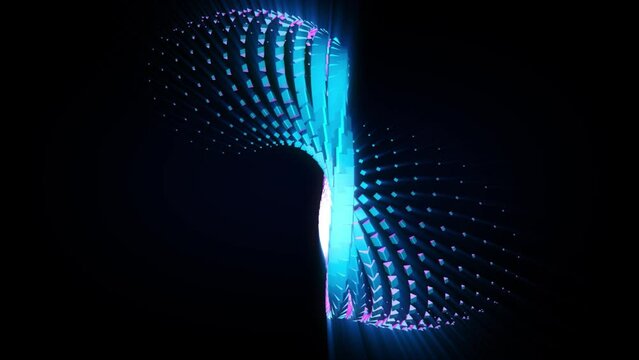 Abstract background 3D animation shiny futuristic object made of geometric elements transforms and rotates in space loop. Great for scientific, technological, industrial, futuristic, luxury, sci-fi il