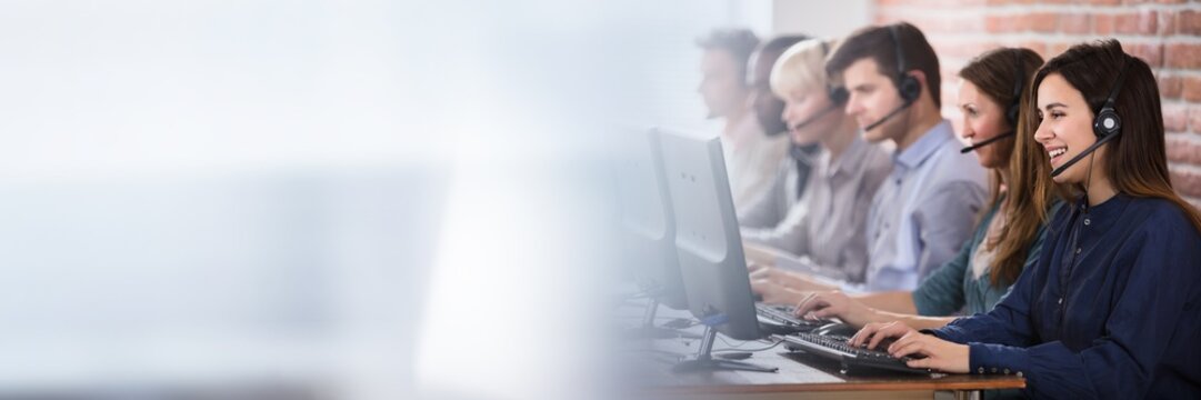 Female Customer Services Agent In Call Center - Powered by Adobe