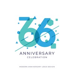 66 years anniversary celebration logo design template vector - obrazy, fototapety, plakaty