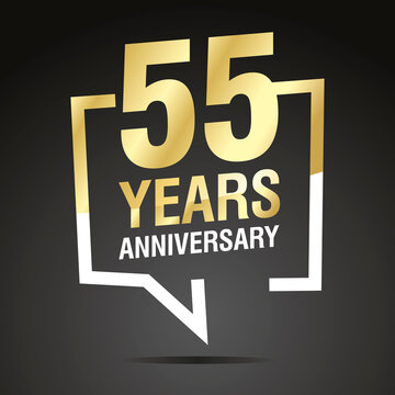55 Years Anniversary celebrating, gold white speech bubble, logo, icon on black background