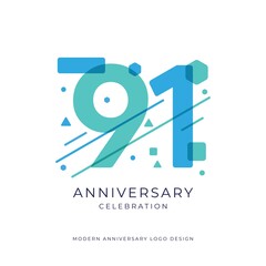 91 years anniversary celebration logo design template vector