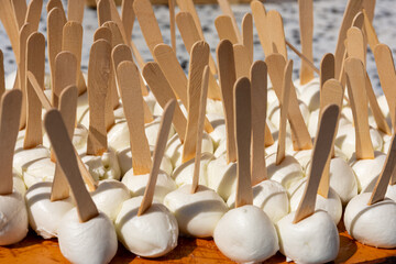 mozarella cheese with wooden sticks
