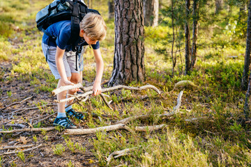 Mother and daughter collecting wood for a camp fire