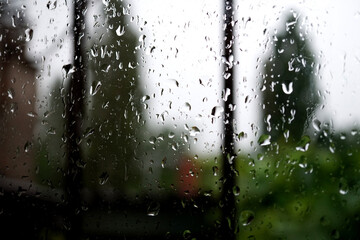 raindrops on the window pane, with blurred background