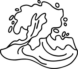 Sea wave, powerful splash energy of nature. Nautical ocean theme with ocean storm, summer holiday. For surfing and sailing decoration element. Hand drawn vector illustration. Cartoon style drawing.