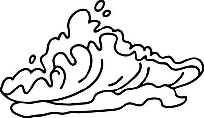 Sea wave, powerful splash energy of nature. Nautical ocean theme with ocean storm, summer holiday. For surfing and sailing decoration element. Hand drawn vector illustration. Cartoon style drawing.