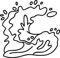 Sea wave, powerful splash energy of nature. Nautical ocean theme with ocean storm, summer holiday. For surfing and sailing decoration element. Hand drawn vector illustration. Cartoon style drawing.