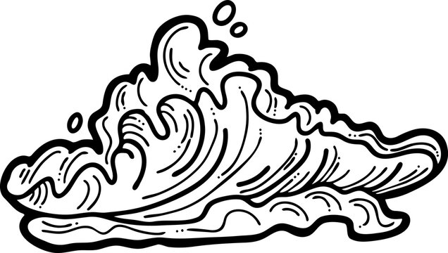 Sea wave, powerful splash energy of nature. Nautical ocean theme with ocean storm, summer holiday. For surfing and sailing decoration element. Hand drawn vector illustration. Cartoon style drawing.