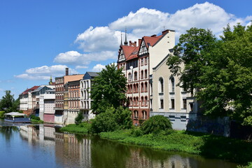 Fototapeta na wymiar historic buildings and river Odra in town Opole,Poland