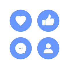 Social media icons, Like, comment, follow, Notifications. Social networking