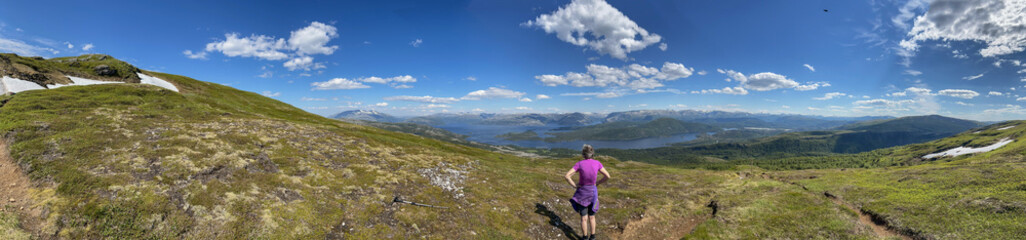 Naklejka premium Hiking to the mountains Seterfjellet a warm and beautiful summer day , Northern Norway- Europe 